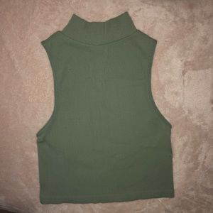Zara Sage Green Cropped Ribbed Turtleneck Top